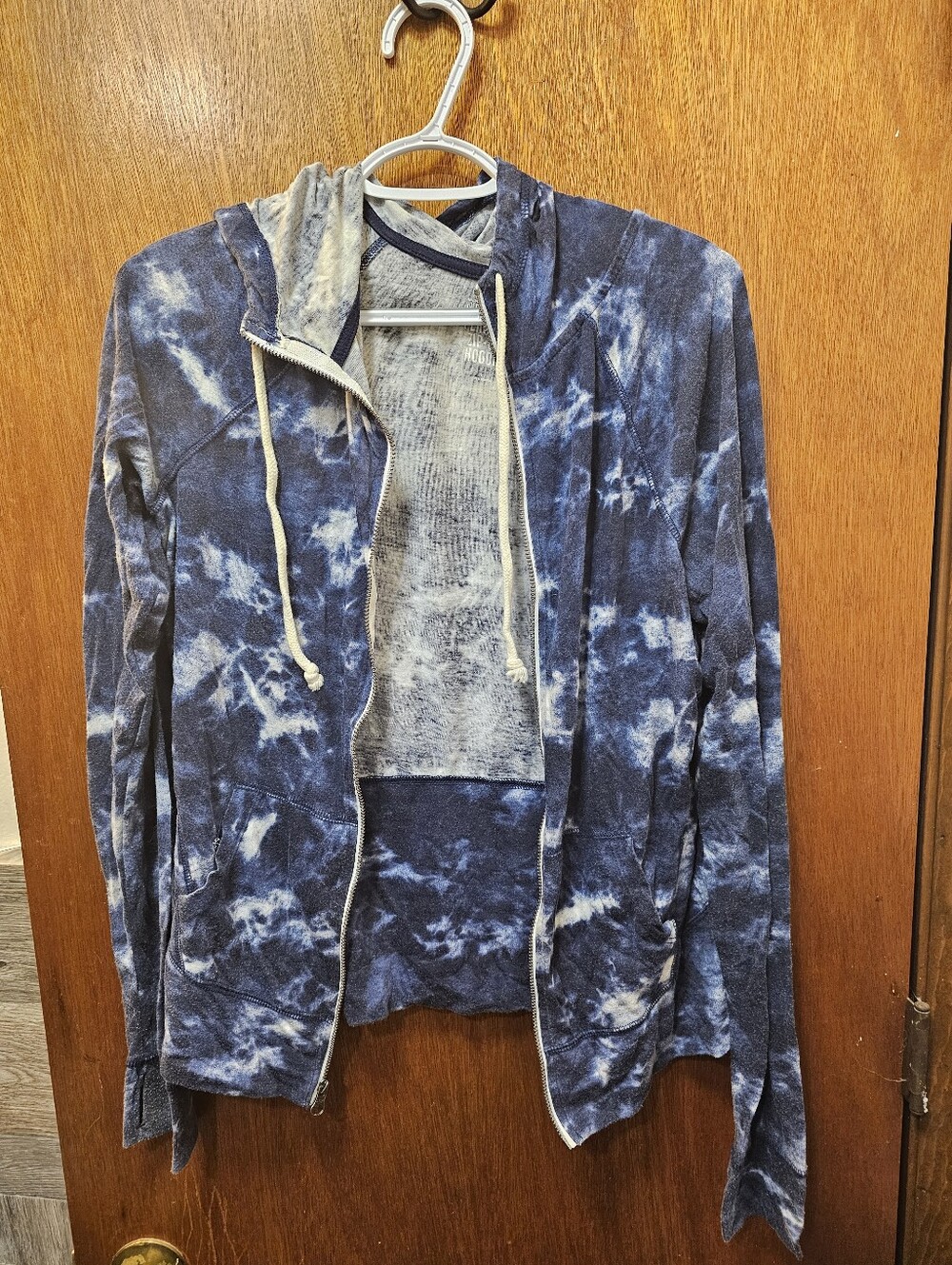 SQ Womens Tie-Dye Zip Hoodie Jacket - Blue & White